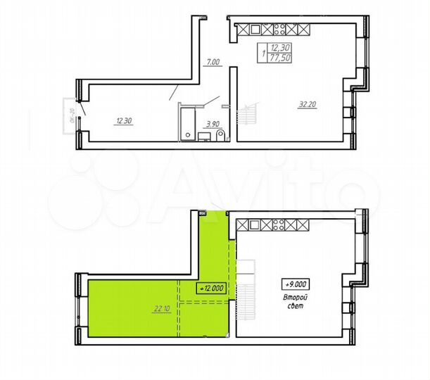 2-к. квартира, 77 м², 3/4 эт.