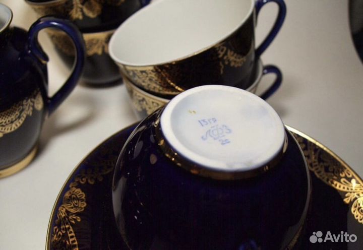 Чайные пары кобальт позолота фарфор Кружево лфз (Ф