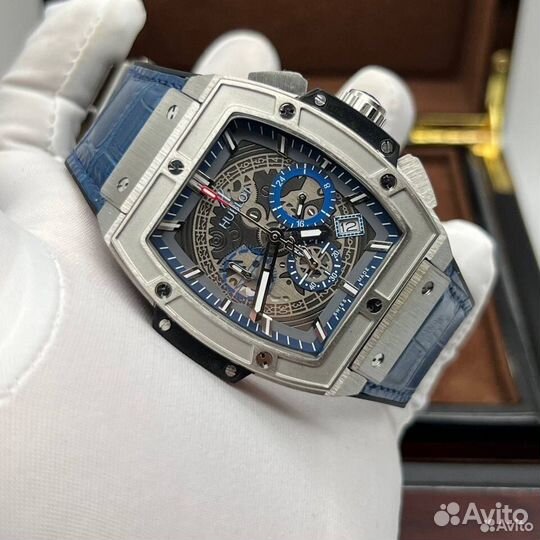 Мужские часы hublot синие карцевые