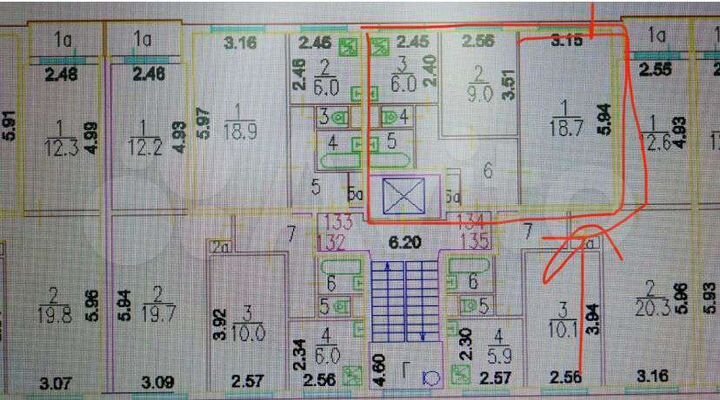 Комната 19 м² в 2-к., 5/9 эт.