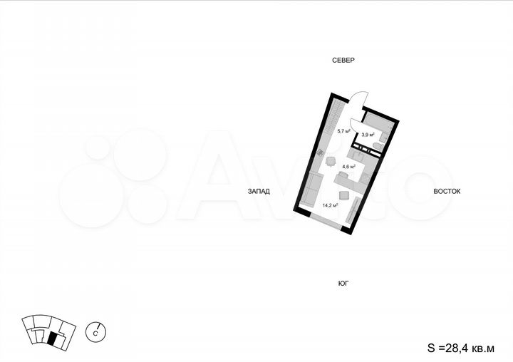 Квартира-студия, 28,4 м², 5/17 эт.