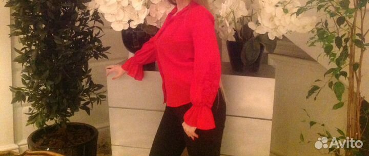 Zara Фирменная красная торжественная блузка с рюша