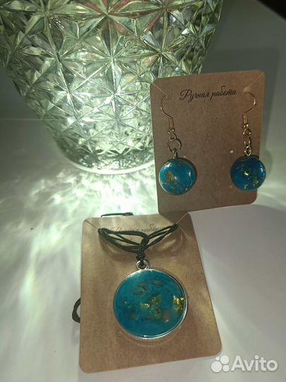 Серьги кулоны ручной работы из эпоксидной смолы