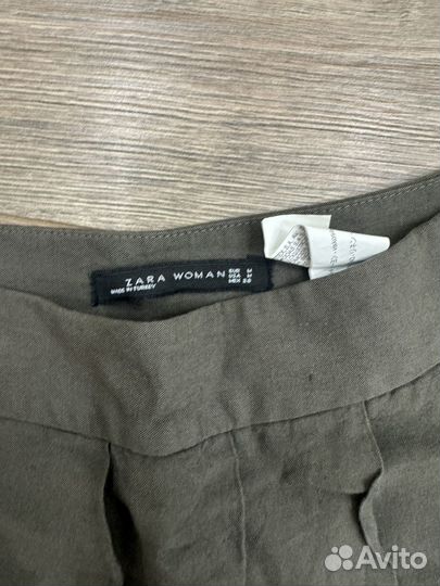 Брюки льняные кюлоты zara хаки m