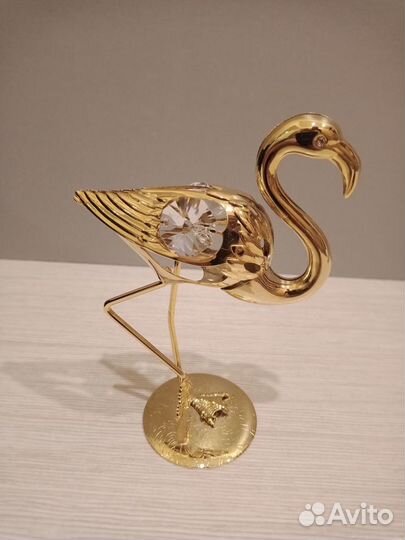 Фламинго позолоченный с хрусталиками Swarovski