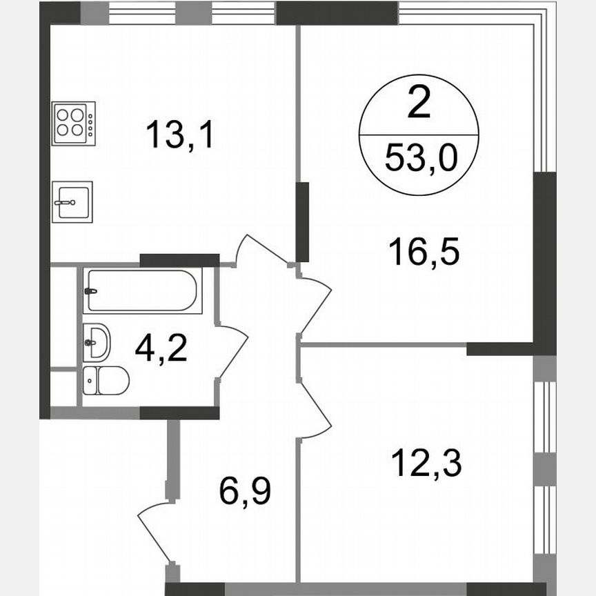 2-к. квартира, 53 м², 16/17 эт.