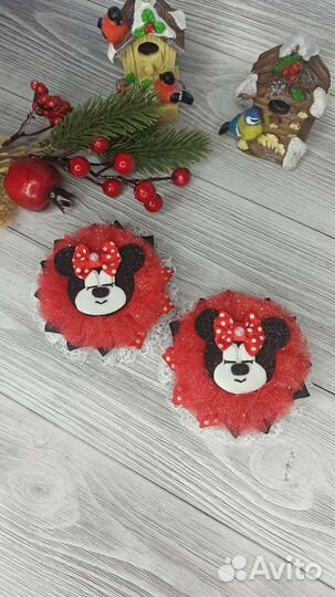 Новогодние бантики со снегирями (цена за пару)
