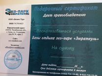 Подарочный сертификат на 20 тыс Эко парк Зюраткуль