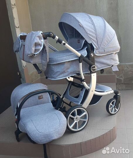 Коляска 3в1 трансформер с сумкой (Crey)