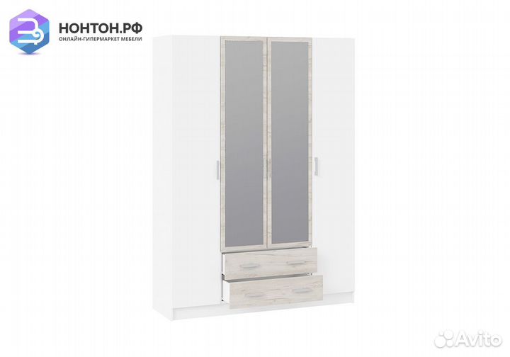 Шкаф Арчи исп. 2 белый текстура / дуб крафт серый