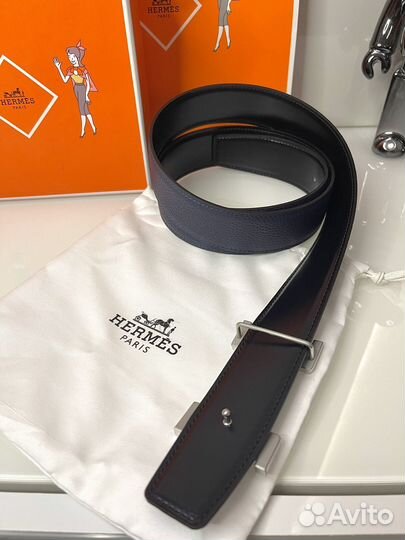 Мужской двусторонний кожаный ремень Hermes