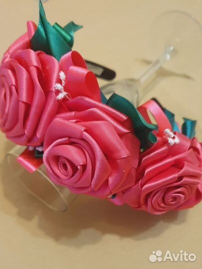 Новогодний ободок с розами ручной работы