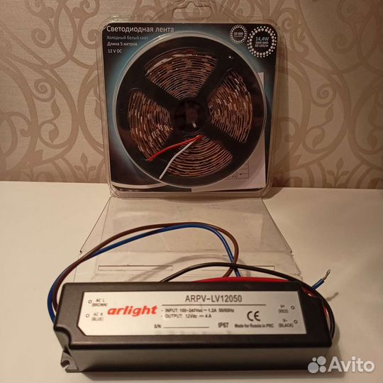 Светодиодная лента 12v 14.4W холодный белый