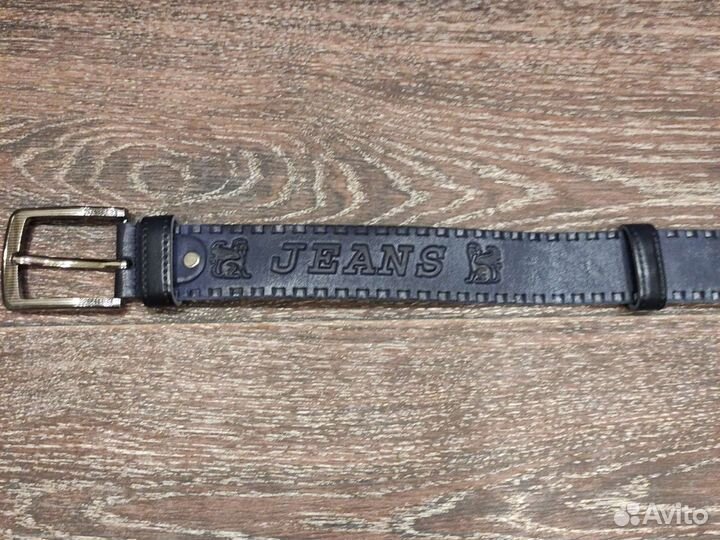 Пояс мужской синий натуральная кожа