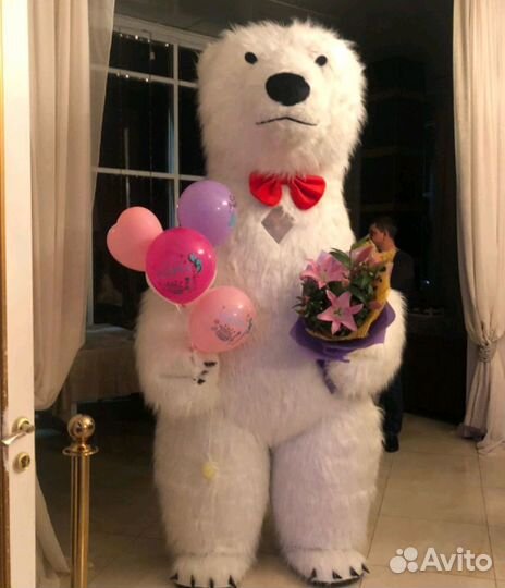 Белый мишка, поздравление от медведя Малыша 2.6 м