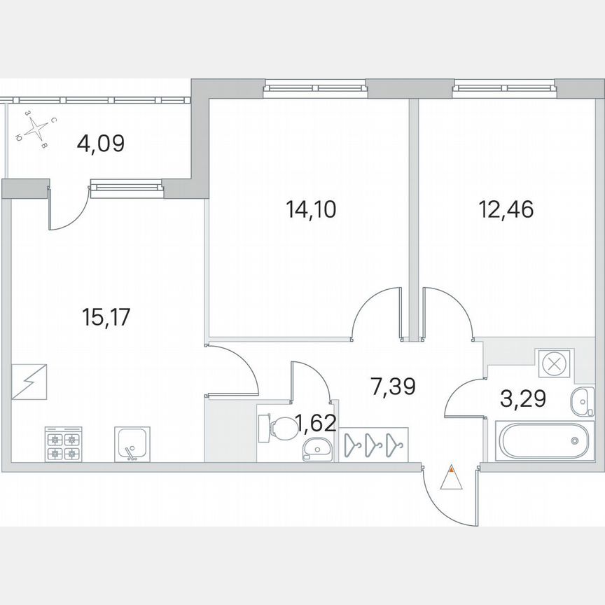 2-к. квартира, 56,1 м², 5/5 эт.