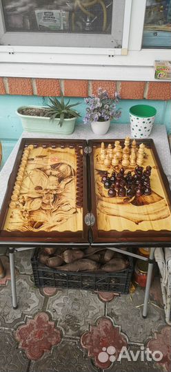 Нардышахматы резные ручной работы