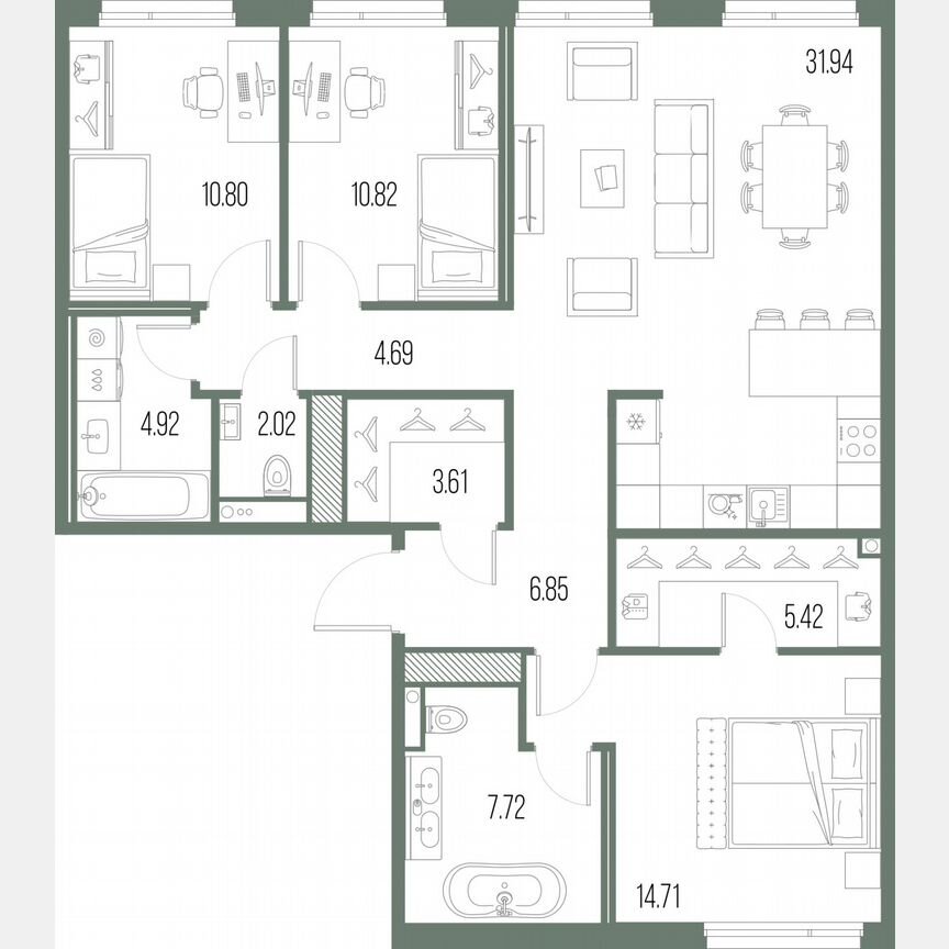 3-к. квартира, 103,5 м², 6/10 эт.