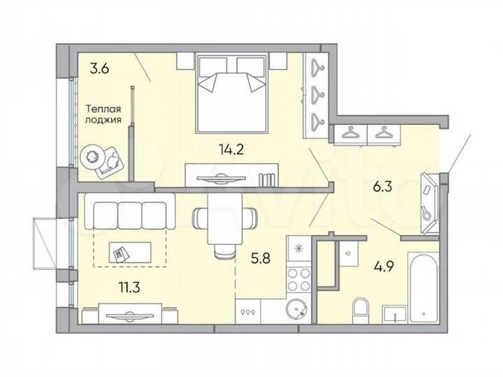 2-к. квартира, 46,1 м², 3/18 эт.