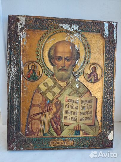 Старинная икона Святитель Николай Чудотворец, лито