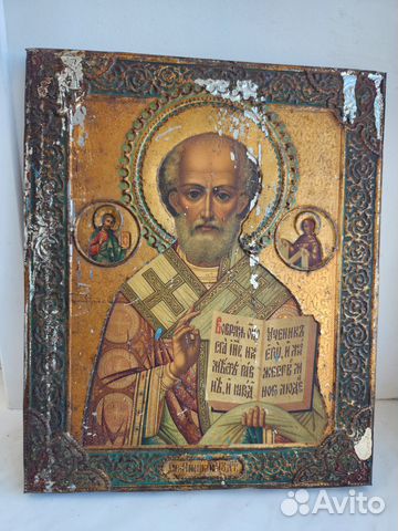 Старинная икона Святитель Николай Чудотворец, лито