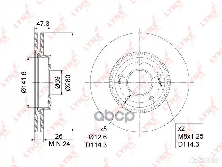 Диск тормозной перед. 280x26 BN-1051 lynxauto