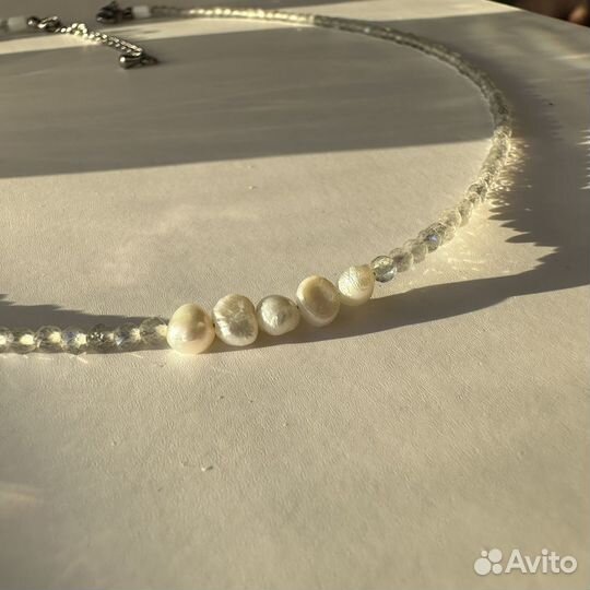 Чокер из натуральных камней с жемчугом