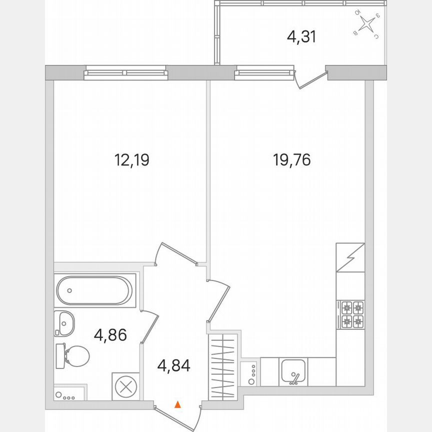 1-к. квартира, 42,9 м², 1/8 эт.
