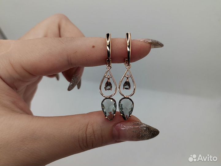 Стильные серьги, раухтопаз