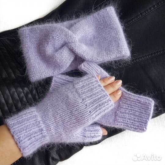 Комплект из ангоры «пух норки» (повязка, митенки)