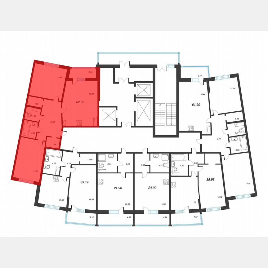 2-к. квартира, 63,9 м², 4/22 эт.