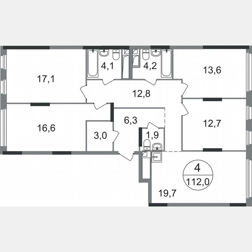 4-к. квартира, 112 м², 16/17 эт.