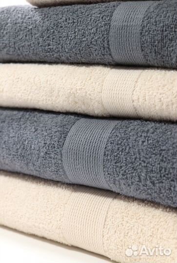Набор махровых полотенец серый, бежевый 6 шт