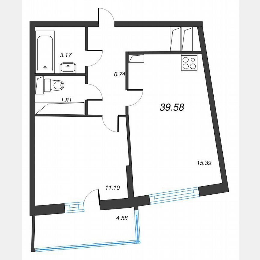 1-к. квартира, 42,8 м², 16/22 эт.