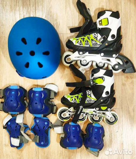 Роликовые коньки детские, шлем, защита