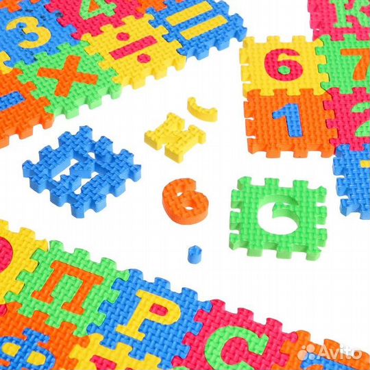 Мягкий развивающий коврик-пазл из 60 элементов, бу