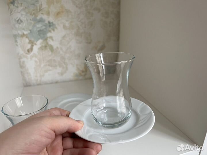 Туpeцкие стаканы аpмуды для чая с блюдцем