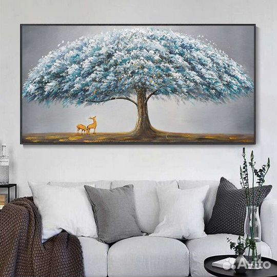 Картина маслом Пейзаж с деревом и оленем
