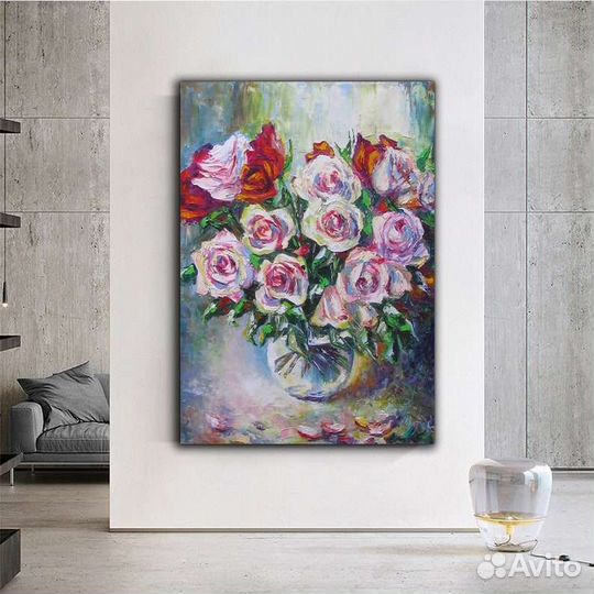 Картина маслом Розы в вазе Натюрморт с цветами
