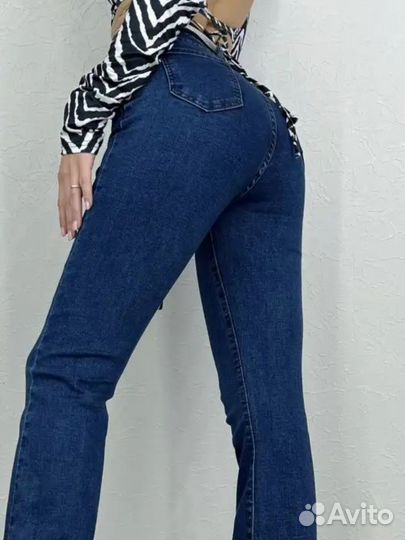 Джинсы женские клеш с разрезами