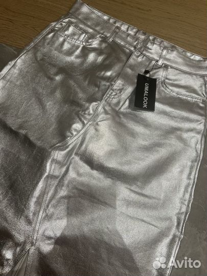 Юбка миди-серебро