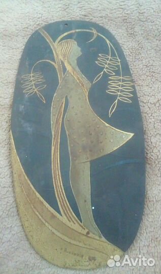 Гравюра Рябинушка Девушка у ивы Златоуст 1974г