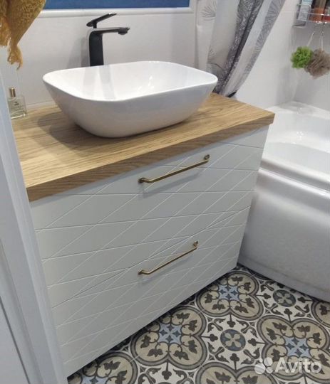 Тумба под раковину с фрезеровкой ромбами на заказ