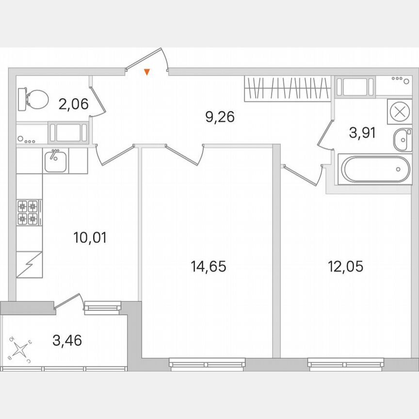 2-к. квартира, 53,7 м², 4/8 эт.