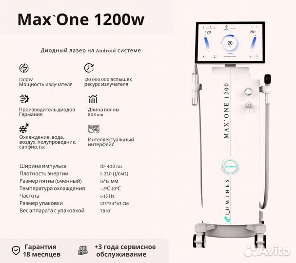 Диодный лазер для эпиляции люминес MaxOne 1200в