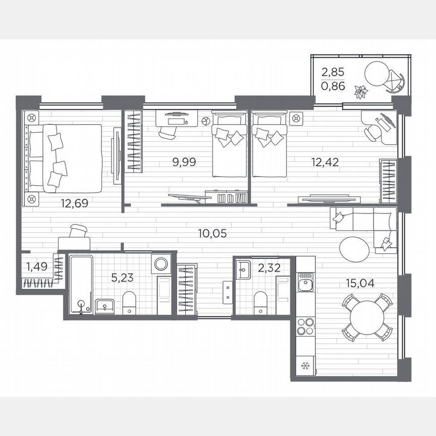 3-к. квартира, 70,1 м², 2/5 эт.
