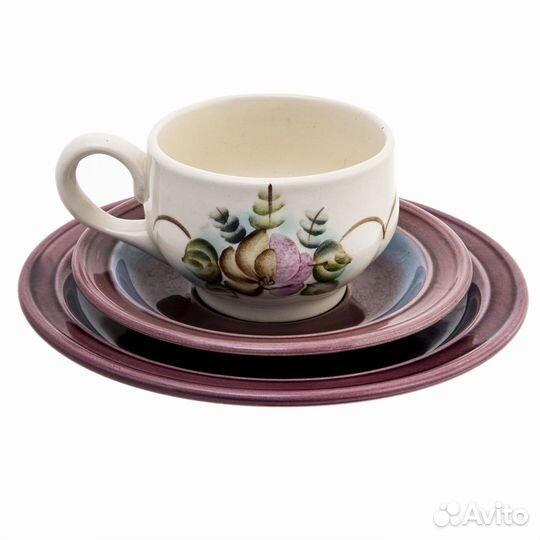 Чайное трио с флористическим декором, керамика