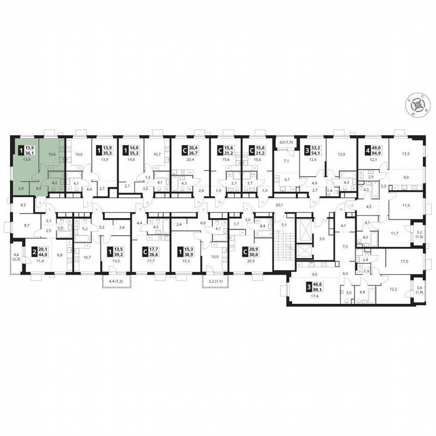 1-к. квартира, 36,1 м², 3/15 эт.