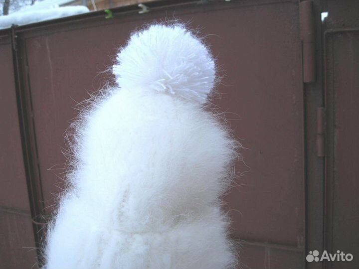 Шапка зимняя женская повязка вязанная кроличий пух