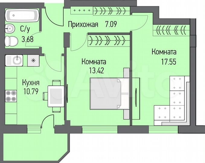 2-к. квартира, 56,9 м², 6/16 эт.